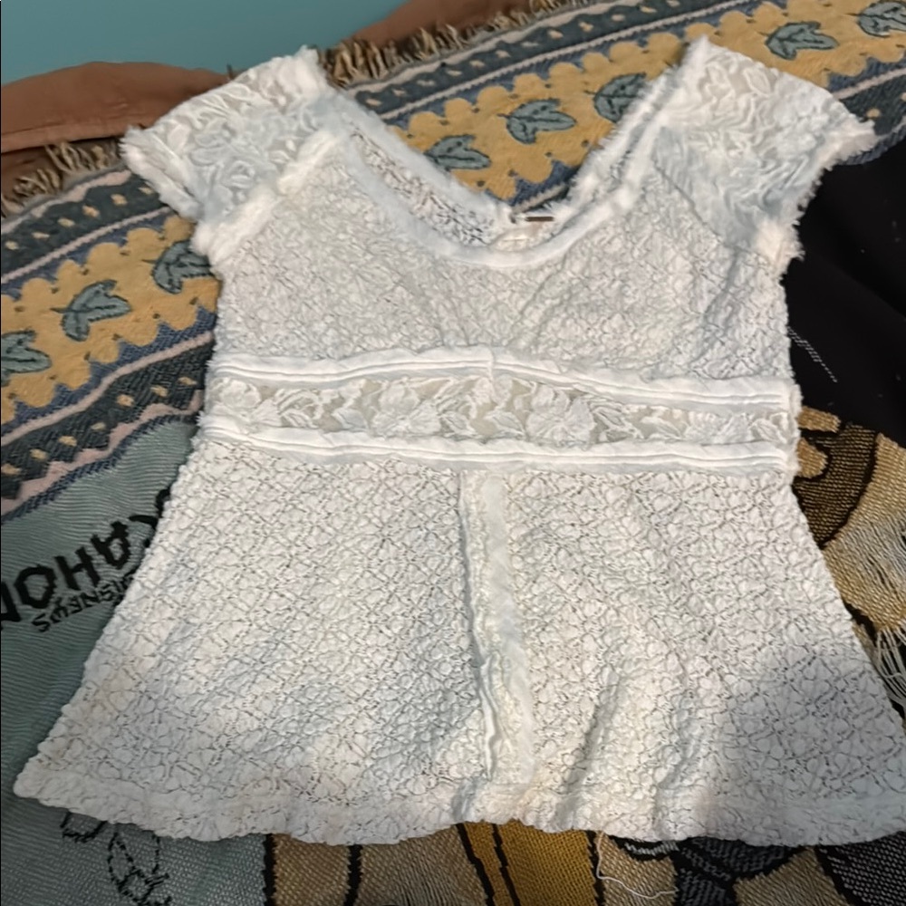 Free People Cream Ruffled Peplum Blouse